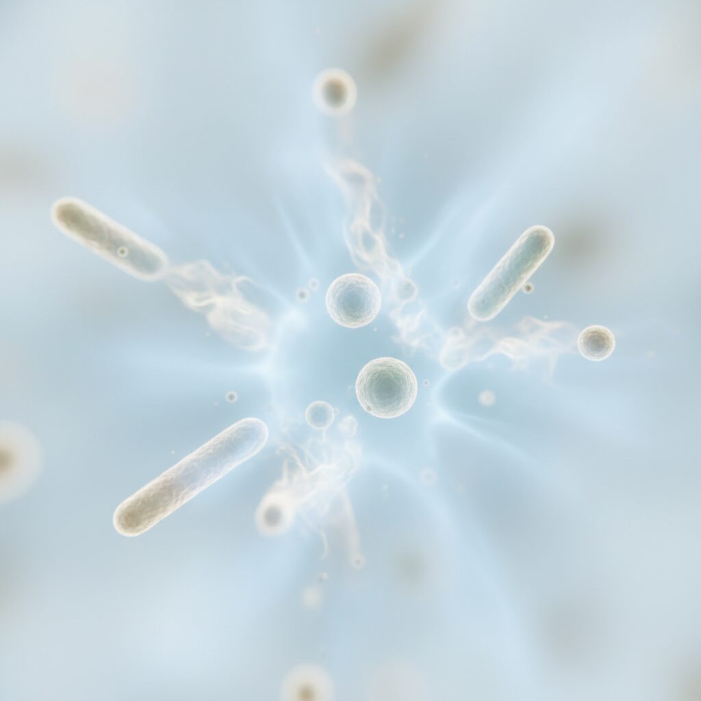 Mikroskopische Ansicht von Bakterien, die durch Kaltplasma-Einwirkung abgetötet werden, visuell dargestellt