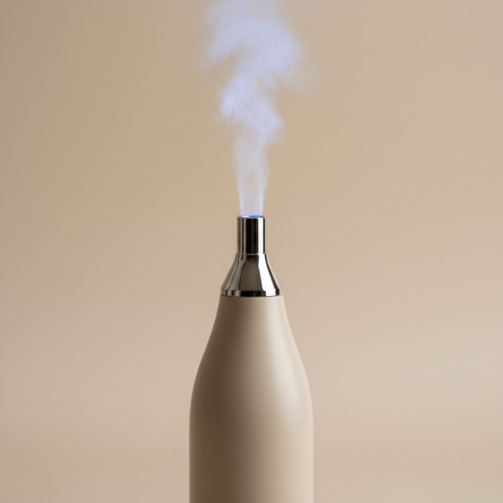 Visualisierung der Kaltplasma-Erzeugung mit bläulichem, sanftem Licht und technischem Gerät